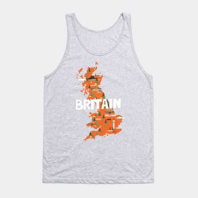 Great Britain Illustrated Map Tank Top by JunkyDotCom